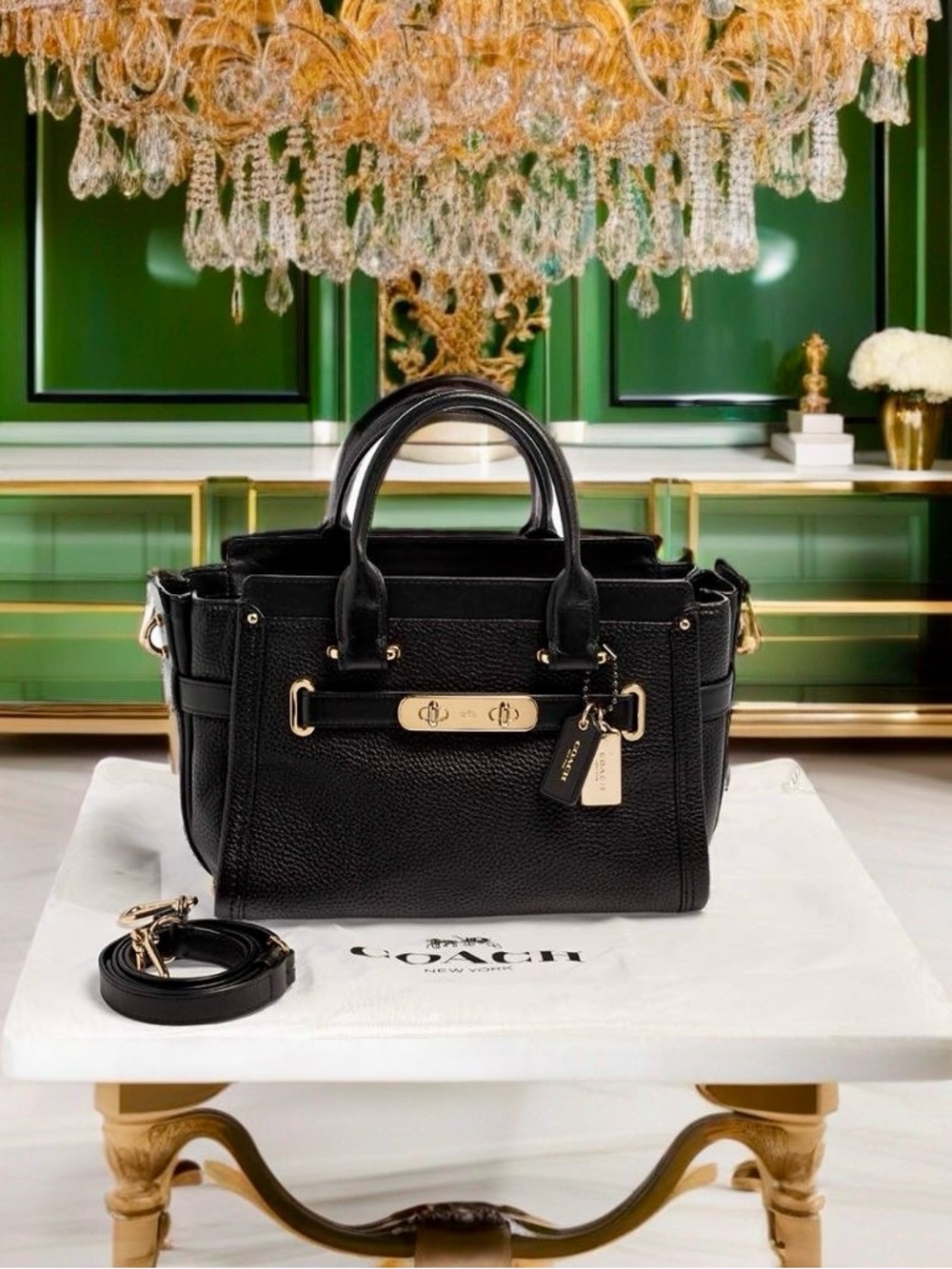 COACH Swagger 27 Carryall Satchel | Black Pebbled Leather | Like New | Dust Bag